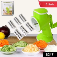 6 in 1 Multi functional Vegetable Cutter & Slicer Hand Machine Cutting, Slice, Cut Thick, Cut Silk All in one –Vegetable Chopper Cutter & Slicing Cutter Barrel - Vegetable Grater with 6 Removable Blades - Green