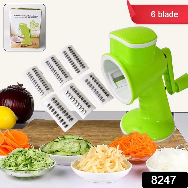 6 in 1 Multi functional Vegetable Cutter & Slicer Hand Machine Cutting, Slice, Cut Thick, Cut Silk All in one –Vegetable Chopper Cutter & Slicing Cutter Barrel - Vegetable Grater with 6 Removable Blades - Green