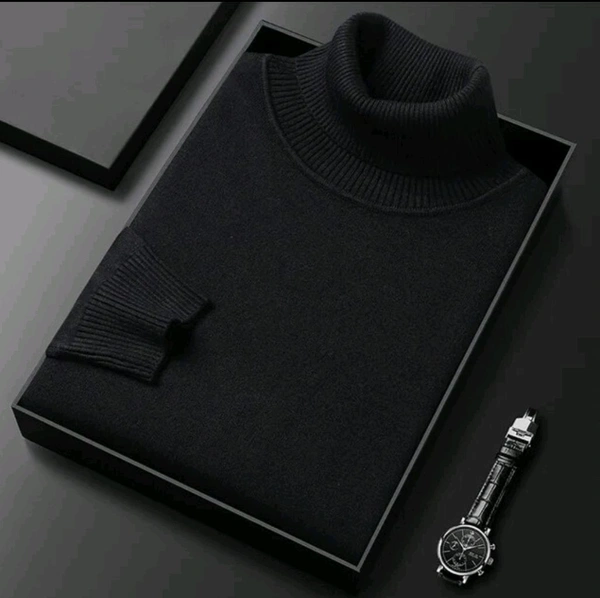 High Neck Full Sleeves Sweatshirt for Men - Black, L