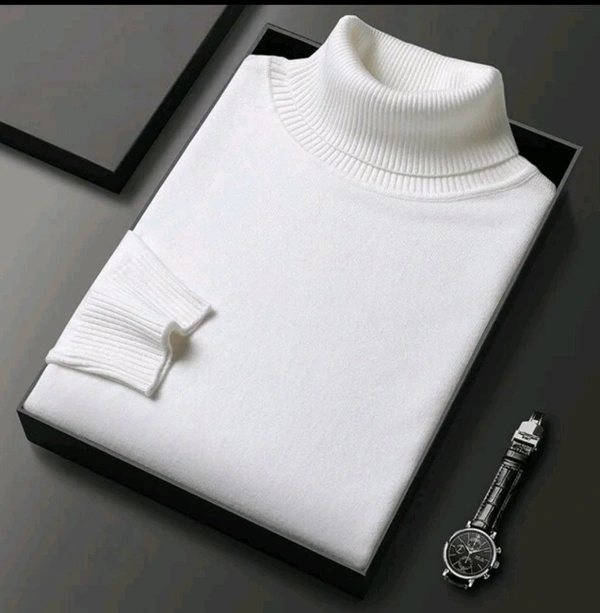 High Neck Full Sleeves Sweatshirt for Men - White, L