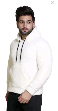 Woolen Full Sleeves Hoodie for Men - White, L