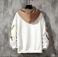 Fleece Printed Hooded Sweatshirt for Men - Cream, L
