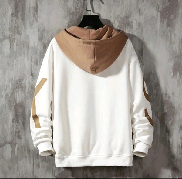 Fleece Printed Hooded Sweatshirt for Men - Cream, L