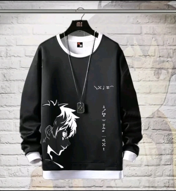 Round Neck Printed Sweatshirt for Men - Black, L