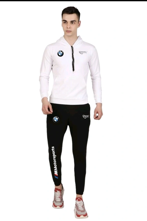 Lycra Printed Tracksuit for Men - White and black, XL