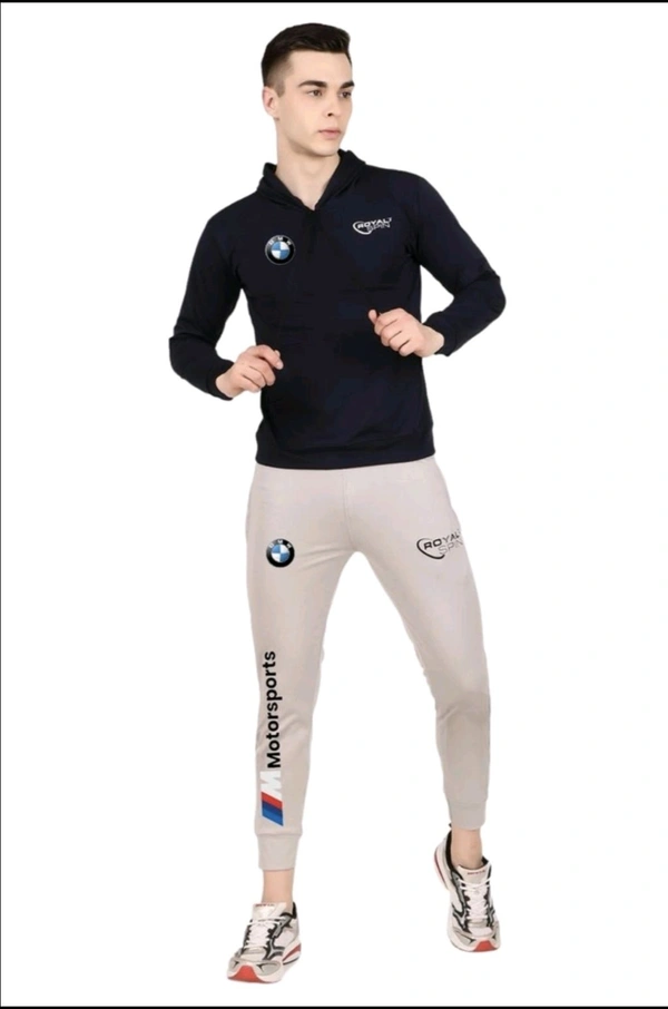 Lycra Printed Tracksuit for Men - Black and grey, XL