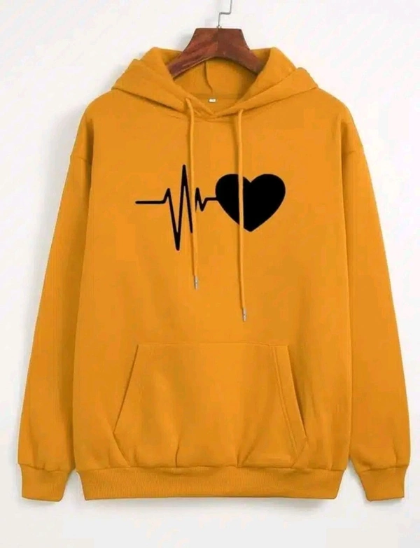 Fleece Printed Hoodie for Women - Mustard, M