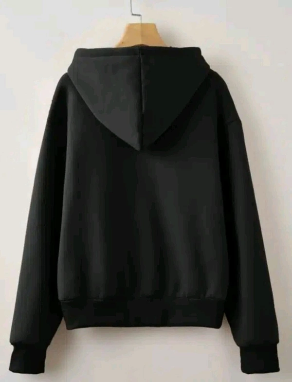 Fleece Printed Hoodie for Women - Black, S
