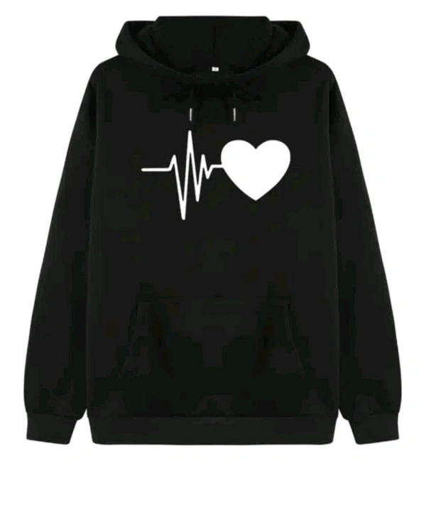 Fleece Printed Hoodie for Women - Black, L