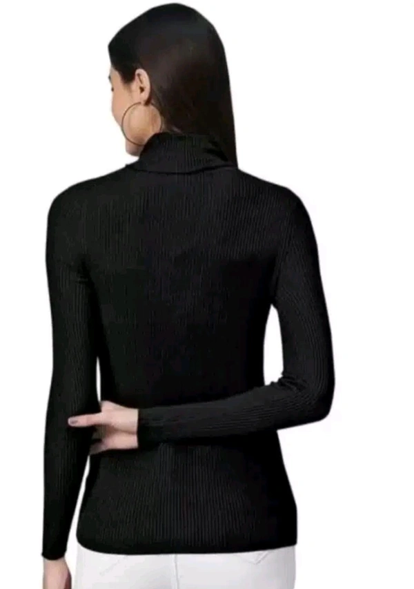 Wool Blend High Neck Sweater for Women - Black, M