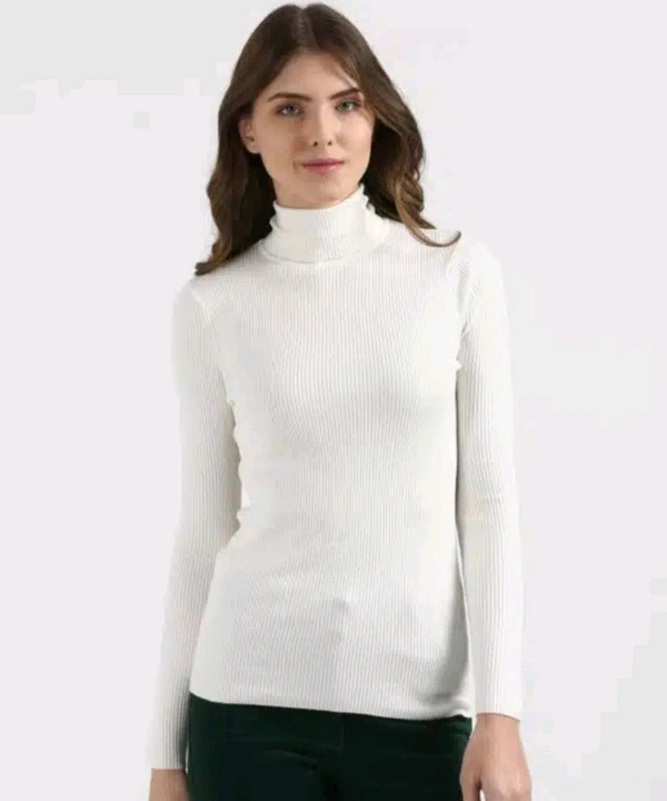 Wool Blend High Neck Sweater for Women - White, M