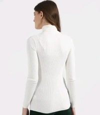 Wool Blend High Neck Sweater for Women - White, M