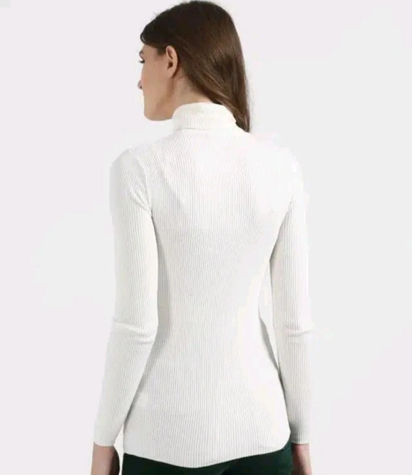 Wool Blend High Neck Sweater for Women - White, M