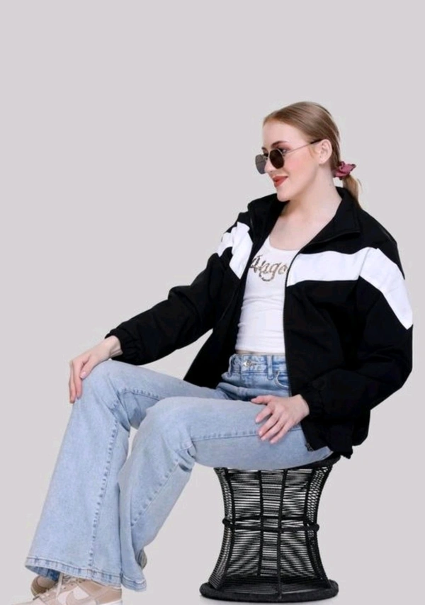 Nylon Solid Jackets for Women (Black) - Black, XL