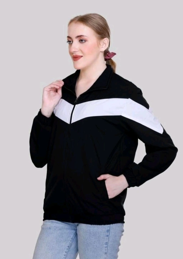 Nylon Solid Jackets for Women (Black) - Black, XL