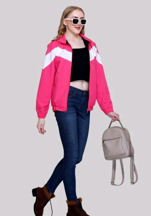 Nylon Solid Jackets for Women (Pink) - Pink, XL