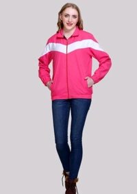 Nylon Solid Jackets for Women (Pink) - Pink, XL