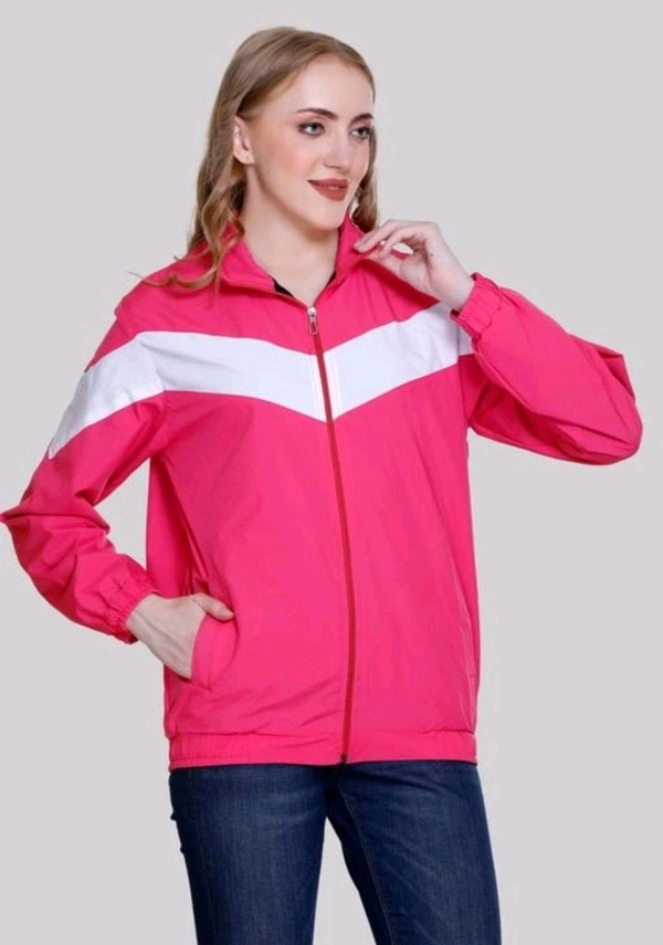 Nylon Solid Jackets for Women (Pink) - Pink, XL