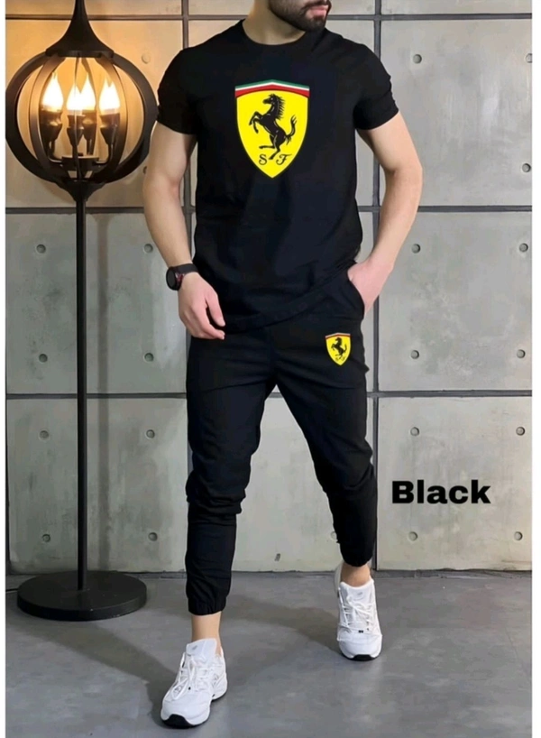 Polyester Printed Tracksuit for Men (Black) - Black, XL