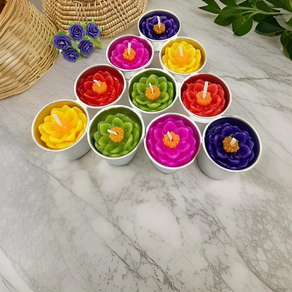 (Pack of 10) Rose Shaped Tealight Candles - Multicolor