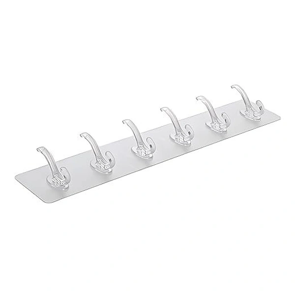 6 Hook - Adhesive Transparent Heavy Duty Wall Hook | Hooks Strip for Wall