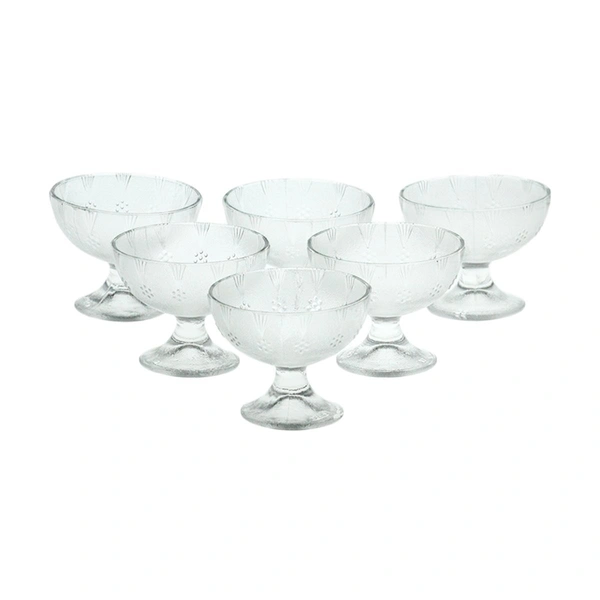 Set of 6, Glass Ice Cream Desert Serving Unique Design Glass Bowl, Pudding Dessert Icecream Cups, 140 ML Each