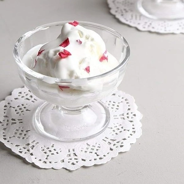 Set of 6, Glass Ice Cream Desert Serving Unique Design Glass Bowl, Pudding Dessert Icecream Cups, 140 ML Each