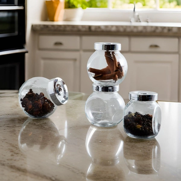 Multipurpose 200ml Glass Storage Jars with Airtight Lids - Set of 4 | Ideal for Spices, Herbs, Snacks & More