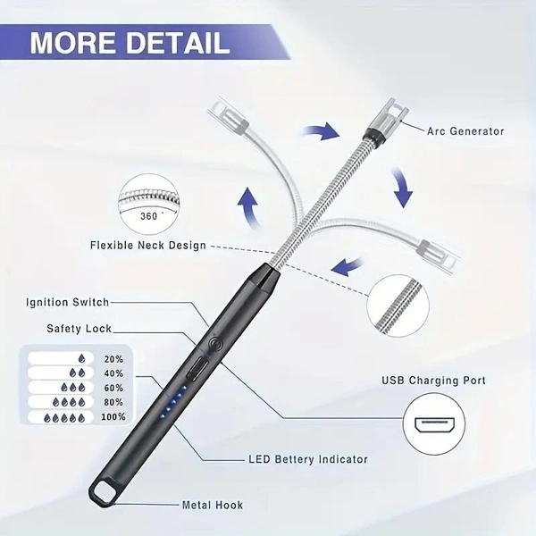 Electric Lighter - USB Rechargeable - 360 Degree Flexible Rotation, Electrical Lighter