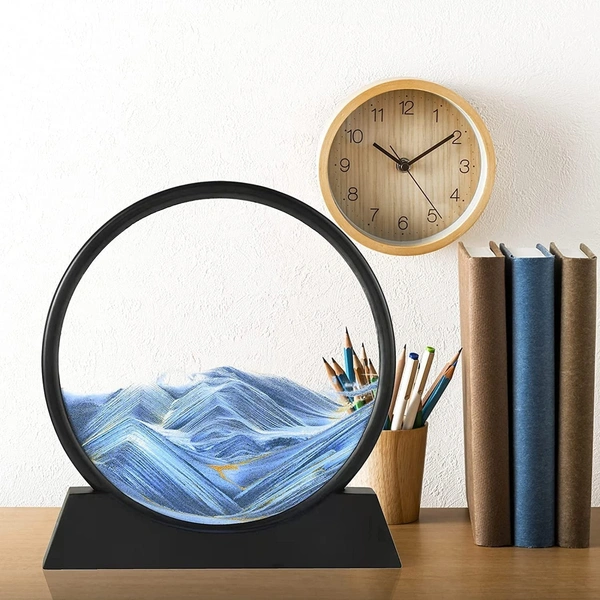 3D Deep Sea Moving Sand Art Picture – Round Glass Sandscape Frame with Flowing Liquid Motion, Relaxing Decor for Home, Office & Desktop Display, Perfect Gift for Kids & Adults