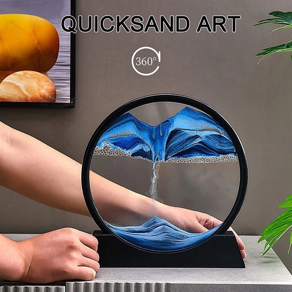 3D Deep Sea Moving Sand Art Picture – Round Glass Sandscape Frame with Flowing Liquid Motion, Relaxing Decor for Home, Office & Desktop Display, Perfect Gift for Kids & Adults
