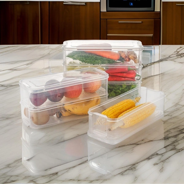 3-Piece Stackable Fridge Organizer Set with Lids – 1500ML Plastic Storage Containers for Vegetables, Fruits, and More – Ideal for Fridge & Freezer - 