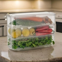 3-Piece Stackable Fridge Organizer Set with Lids – 1500ML Plastic Storage Containers for Vegetables, Fruits, and More – Ideal for Fridge & Freezer - 