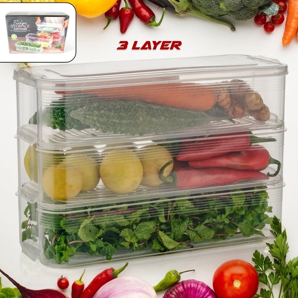 3-Piece Stackable Fridge Organizer Set with Lids – 1500ML Plastic Storage Containers for Vegetables, Fruits, and More – Ideal for Fridge & Freezer - 