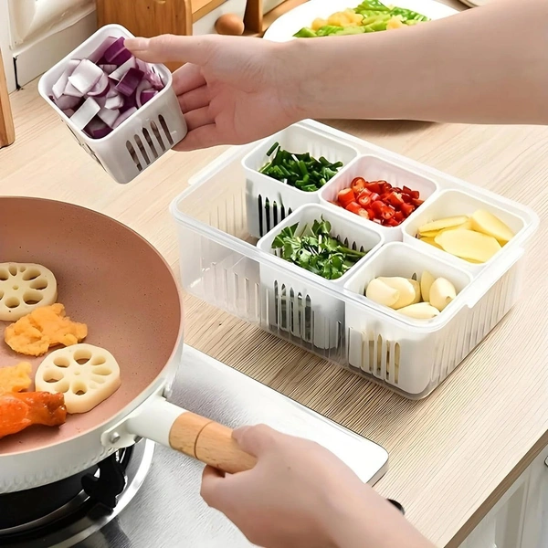 Fridge Storage Box & Freezer Storage Container – Kitchen Storage Set for Vegetables, Draining Crisper, Refrigerator Food Box (1 PC)