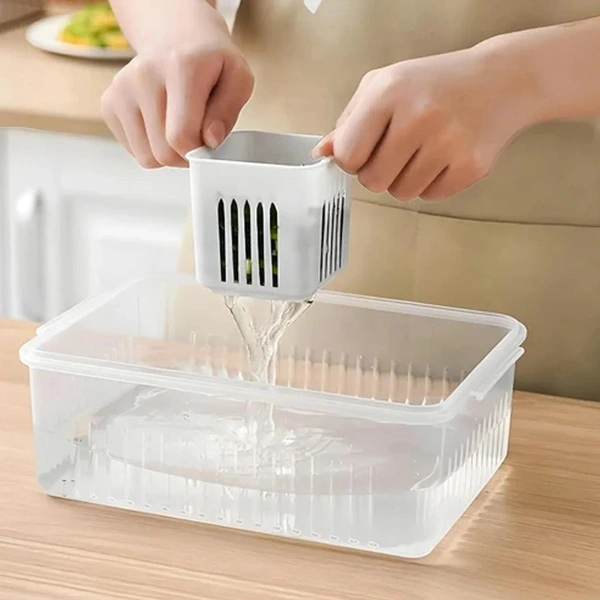 Fridge Storage Box & Freezer Storage Container – Kitchen Storage Set for Vegetables, Draining Crisper, Refrigerator Food Box (1 PC)