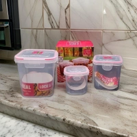 Lock & Seal Ultra Airtight Container Set - Pack of 3 (250ml, 500ml, 1000ml) | Durable Plastic Food Storage Jars for Kitchen & Fridge