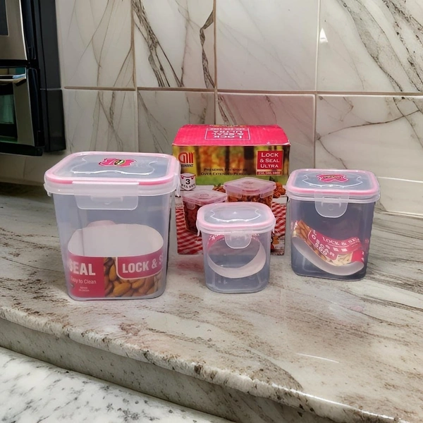 Lock & Seal Ultra Airtight Container Set - Pack of 3 (250ml, 500ml, 1000ml) | Durable Plastic Food Storage Jars for Kitchen & Fridge