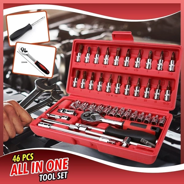 1/4 Inch Socket Combination Repair Tool Kit - 46 Pcs Set (Red)