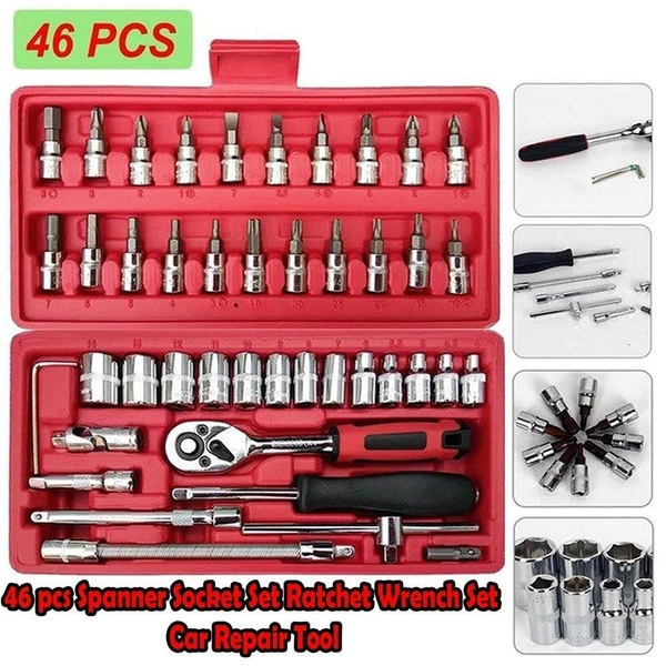 1/4 Inch Socket Combination Repair Tool Kit - 46 Pcs Set (Red)