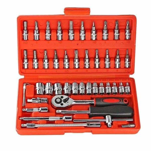 1/4 Inch Socket Combination Repair Tool Kit - 46 Pcs Set (Red)