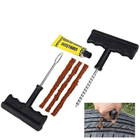 Puncture Repair Kit Tubeless Tyre Full Set with Nose Pliers, Rubber Cement and Extra Strips for Cars, Bikes