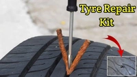 Puncture Repair Kit Tubeless Tyre Full Set with Nose Pliers, Rubber Cement and Extra Strips for Cars, Bikes