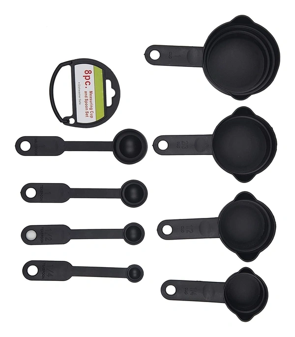 Plastic Measuring Cups and Spoons (8 Pcs, Black)