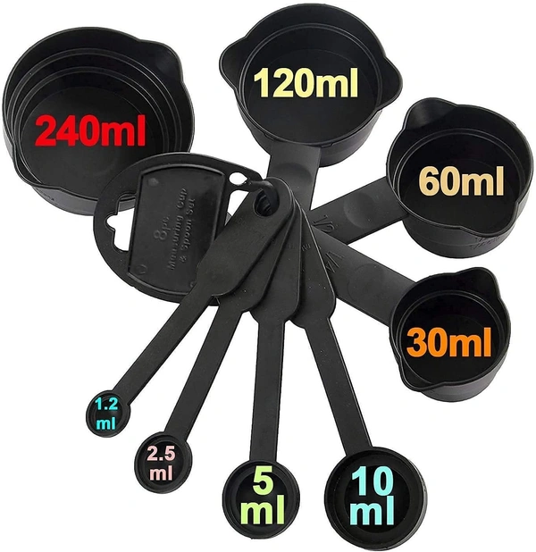 Plastic Measuring Cups and Spoons (8 Pcs, Black)