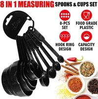 Plastic Measuring Cups and Spoons (8 Pcs, Black)