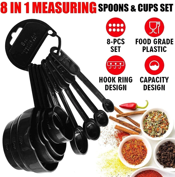 Plastic Measuring Cups and Spoons (8 Pcs, Black)