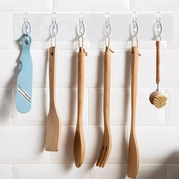 6 Hook - Adhesive Transparent Heavy Duty Wall Hook | Hooks Strip for Wall