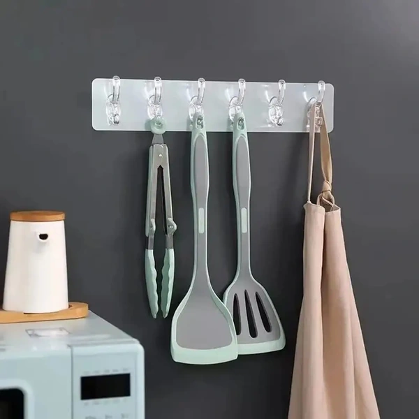 6 Hook - Adhesive Transparent Heavy Duty Wall Hook | Hooks Strip for Wall