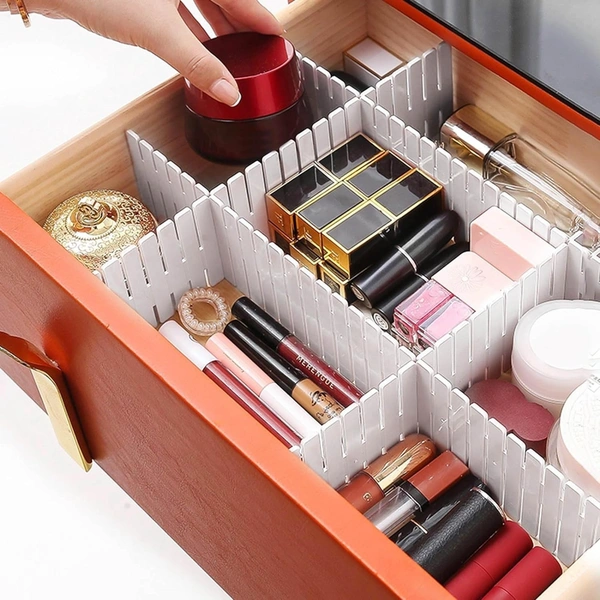 6 Pcs Adjustable Stretchable Interlocking Drawer Clapboard Divider/Grid Closet Sorting Partition/Plastic Strips Separators Cabinet Storage Box Socks/Makeup